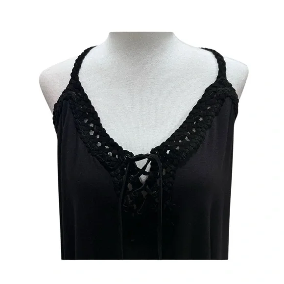Sky Clothing Black Braided Lace-Up V-Neck Mini Dress Size Medium Made in USA - Picture 3 of 7